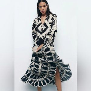 NWT 💚ZARA Belted Printed Maxi Dress💜